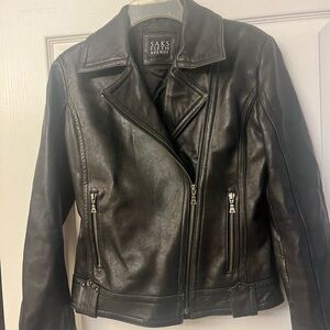 Saks Fifth Avenue Classic Black Leather Moto Jacket XS